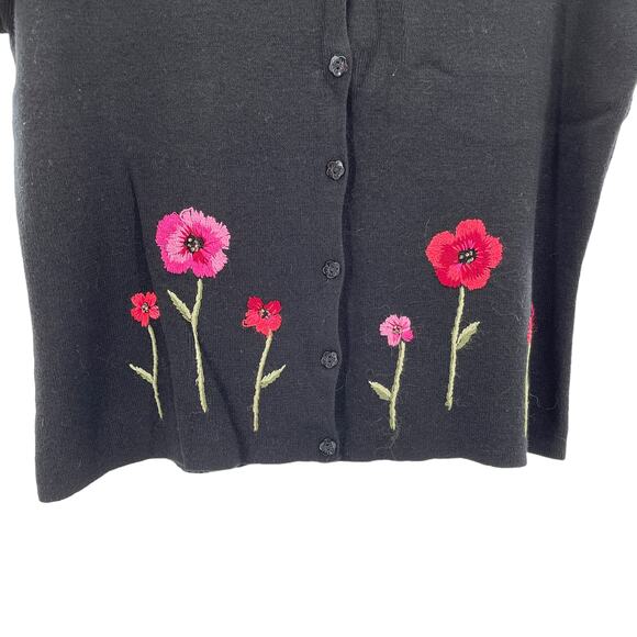 R&K Originals Black Knit Red Floral Embroidered Short Sleeve Cardigan 14 - Picture 3 of 9
